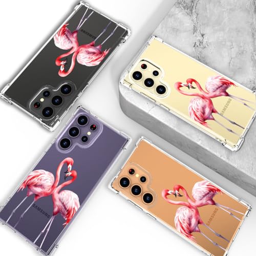 Hungo Galaxy S24 Ultra Case for Women Clear Design Cute,Girly Girls Case Compatible with Samsung Galaxy S24 Ultra Pink Couple Flamingos in Love Heart Animal - color: Flamingos in Love