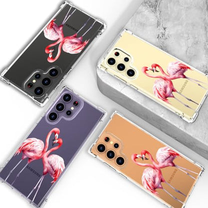 Hungo Galaxy S24 Ultra Case for Women Clear Design Cute,Girly Girls Case Compatible with Samsung Galaxy S24 Ultra Pink Couple Flamingos in Love Heart Animal - color: Flamingos in Love