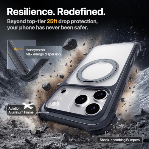 MAGEASY Odyssey Ultra MagSafe 360° Magnetic Stand iPhone 17 Pro Max Crossbody Case with Strap for Men, 25ft Shockproof TPU + Aluminum Frame, Interchangeable Lanyard Eyelets (Mist w/Kickstand) - color: Mist w/ Kickstand, size: iPhone 17 Pro Max