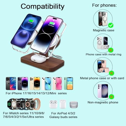 Wood Wireless Charging Station for Apple Devices Dual Wireless Charger - color: With Apple watch charger