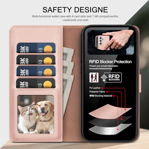 Compatible with Samsung Galaxy S26 Case Wallet with Card Holder [4 Card Slot] Women Men,RFID Blocking PU Leather Phone Case Flip Shockproof Protector Cover Credit Card Slot Kickstand,Rose Gold - color: Rose Gold, size: Samsung Galaxy S26 - 6.3"