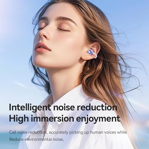 Open Ear Clip Headphones Wireless Earbuds Bluetooth 5.4 Sports Earphones Wireless Charging Case & LED Power Display Waterproof Fitness Headphones for Running (Purple) - color: Purple