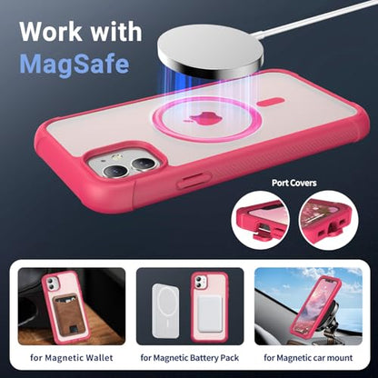 jaroco Magnetic for iPhone 11 Case Heavy Duty Protection Rose | Compatible with MagSafe,Military Grade Drop Protection,Translucent Matte,Non-Slip,Shockproof 2-Layer Durable Bumper Case - color: Rose, size: iPhone 11