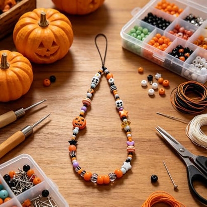 Cute Beaded Camera Wrist Strap for Phone, Digital Camera Charm Lanyard, Pearl Beaded Chain for Bag Keychain Gift - color: Halloween