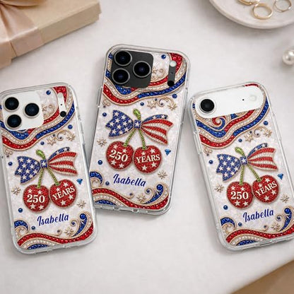 Celebrating Liberty Jewel Cherries, Personalized Clear Phone Case, Gift for Patriots