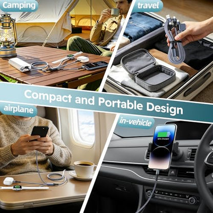 Cruise Essentials 2026,3 in 2 Multi Charging Cable for iPhone Watch Charger - color: Heather Gray&White, size: AC to C+L+iWatch