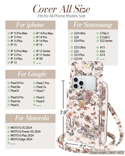 Miss Adola Phone Purse for Women Leather Crossbody Bag | Large Phone Pocket, Magnetic Snap, Zipper Pocket, 4 Card Slots, Adjustable Shoulder Strap, Leather Small Purse for Daily Use - color: Butterfly Flower