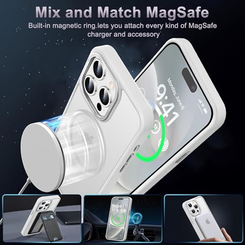 Newfuture Magnetic for iPhone 15 Pro Max Case Shockproof, Frosted White | Military Drop Protection, Slim Matte Anti-Fingerprint, Compatible with Magsafe, Camera Guard, Translucent Protective Cover - color: Frosted White, size: iPhone 15 Pro Max 6.7 inch