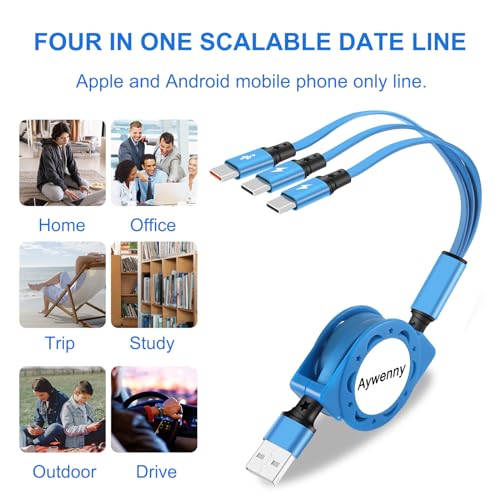 USB C Splitter Multi Charging Cable,3 in 1 Fast Charging Cord,3.3Ft 3 Pack - color: Blue