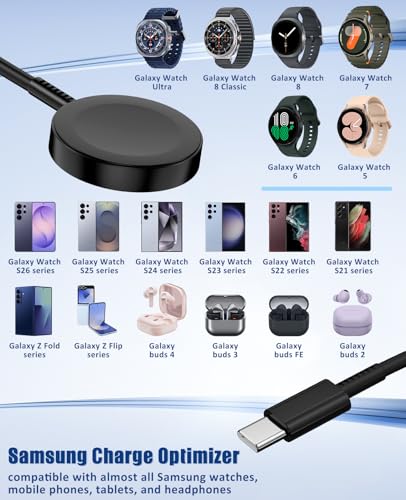 for Samsung Watch Charger Fast Charging,2 in 1 Galaxy Watch Phone Charger 6ft with 25W USBC Charger Compatible with Galaxy Watch 8/7/Ultra/6/6 Classic/5/5Pro/4/4 Classic/3/Active2/1/S24/S23/S22/21 - color: Black, size: Samsung-2in1-6FT