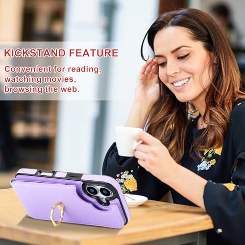 Folosu for iPhone 17 Case Wallet with Card Holder, Finger Ring Cover Purple - color: Purple