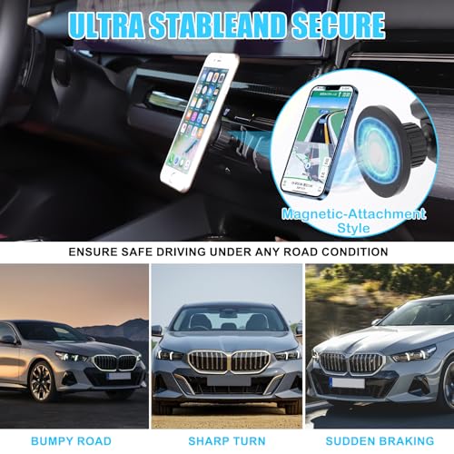 Car Phone Holder for 2024-2026 BMW 5 Series i5 G60 G68 530i 540i Accessories Magnetic 360 Rotatable Centre Console Air Vent Fixed Mobile Phone Mount Holder for Car Fit for iPhone Android Smartphones