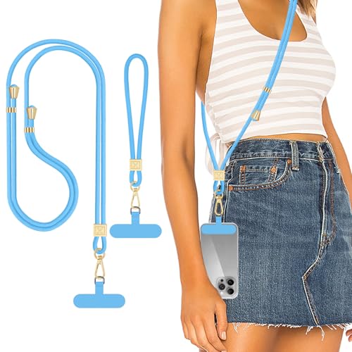 Hovmwey Phone Lanyard Crossbody, Hand Wrist Strap Lanyard with 2 Phone Tethers, Adjustable Anti Theft Phone Strap Neck Lanyard for Keys ID Badges Phones Wallet, Sky Blue - color: Sky Blue