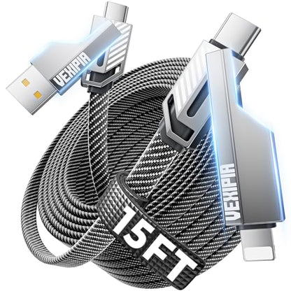 4-in-1 Ultra Long USB C Cable 60W 15FT Compatible With Lightning Cable - size: 15FT, style: 60W-Upgraded