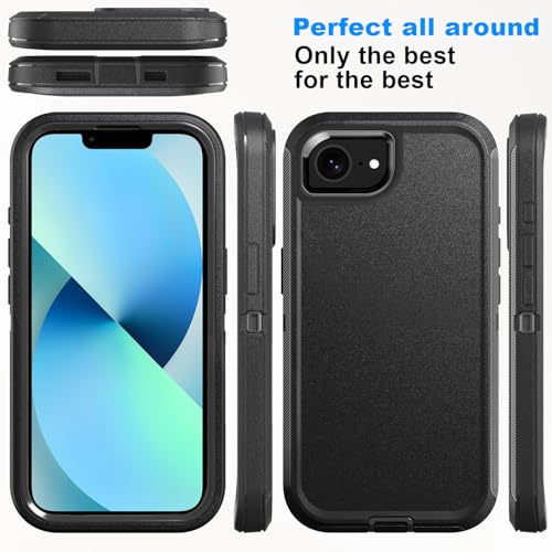 for iPhone 16e &iPhone 17e Case Dropproof DustProof Strong Durable Heavy Duty Full Body Rugged 3-Layer Military Protective for iPhone 16e &iPhone 17e case 6.1 inch (Black+Belt) | Dropproof