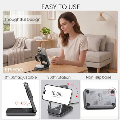 3 in 1 Charging Station Foldable Fast Charging for Magsafe Gray - color: Gray