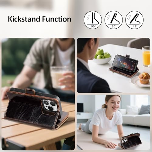 Antsturdy Compatible with MagSafe iPhone 13 Pro Wallet Case,Coffee | Detachable Magnetic Credit Card Holder,RFID Blocking,PU Leather Zipper Purse,Wrist Strap Kickstand,Flip Phone Cover for Women - color: (Detachable with Magsafe)-Coffee