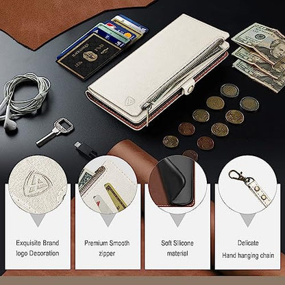 XcaseBar Compatible with ‌Samsung Galaxy S26 Wallet case with Zipper Credit Card Holder【RFID Blocking】,Flip Folio Book PU Phone case Shockproof Cover Women Men for Samsung S26 case White - color: White, size: Samsung Galaxy S26