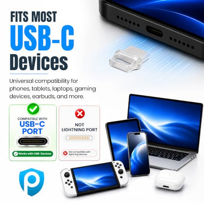 USB C Dust Plugs 10 Pack with Easy Grip Tabs and Cleaning Brush, Clear - color: Clear, size: 10 Pack