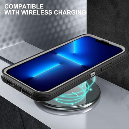 YKHJKLEC for iPhone 13 Pro Max Case, Military Grade 3 in 1 Heavy Duty Shockproof/Drop Proof/Dust Proof Case with 2Pcs Tempered Glass Screen Protector (Black/Grey) - color: Black/Grey