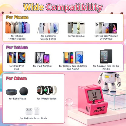 Aolcev for iPhone Charger 2 in 1 Dual USB A USB C Charger Block Retro 30W - color: Barbie Pink