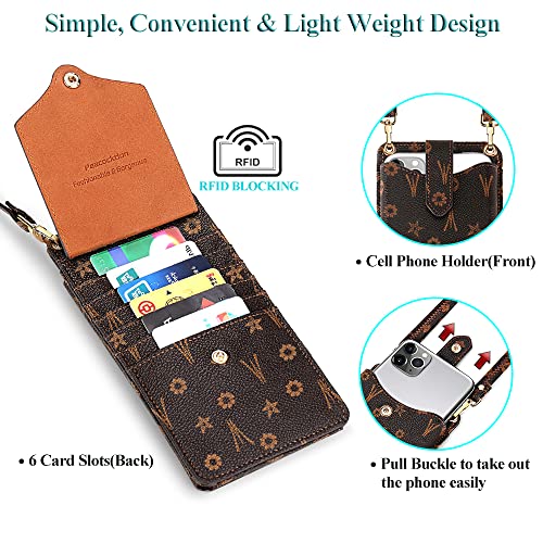 Peacocktion Small Crossbody Cell Phone Purse for Women, Lightweight Mini Small Crossbody Bags for Women with Card Slots - color: 02-brown