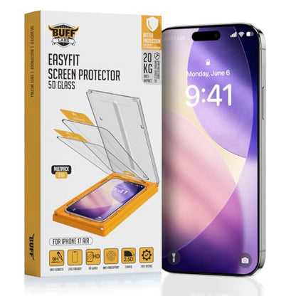 BUFF LABS 2-Pack Screen Protector for iPhone Air [6.5”] Tempered Glass with Auto-Alignment Kit - Bubble-Free, Drop Protection, Easy Installation, Case-Friendly - size: iPhone Air