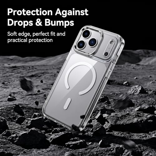 for iPhone 17 Pro Max Clear Case with Electroplated Camera Ring & Buttons, MagSafe Compatible, Military-Grade Shockproof, Anti-Yellowing Slim Transparent Cover - color: White