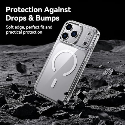 for iPhone 17 Pro Max Clear Case with Electroplated Camera Ring & Buttons, MagSafe Compatible, Military-Grade Shockproof, Anti-Yellowing Slim Transparent Cover - color: White