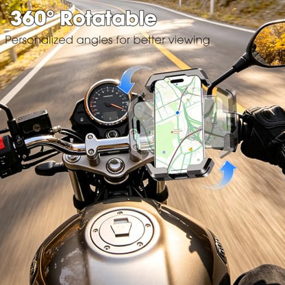2026 Upgrade Motorcycle Phone Mount with 4-Point Vibration Damper, Anti-Shake Bike Phone Holder for Handlebar, Shockproof Bicycle Clip for iPhone 17 16 15 14 Pro Max, Samsung S25 S24, 4.7-7"