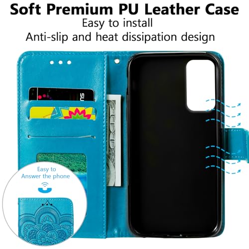 EYZUTAK Case for Samsung Galaxy A16 4G/5G, Premium Leather Magnetic Closure Flip Wallet Phone Case with Card Holder Cash Slot Stand Function Embossed Mandala Flower Slim Shockproof Lanyard Cover -Blue - color: Blue, size: Samsung Galaxy A16 4G/5G