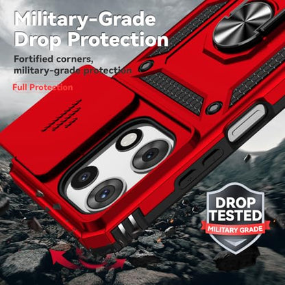 for Motorola Moto G 2025 / Moto G 2026 / Moto G Play 2026 Case, with Slide Camera Cover Screen Protector Ring Holder Kickstand Military Grade Protection 15ft Drop Tested Protective Phone Case (Red) - color: Red with camera cover Military-Grade 2nd gen