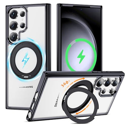 Compatible with Clear Samsung Galaxy S23 Ultra Case with 360°Spin Invisible Magnetic Ring Stand [Compatible with Mag-Safe] Shockproof Plating Phone Case for S23 Ultra 6.8",Black - color: Black, size: Samsung Galaxy S23 Ultra