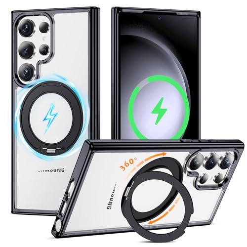 Compatible with Clear Samsung Galaxy S23 Ultra Case with 360°Spin Invisible Magnetic Ring Stand [Compatible with Mag-Safe] Shockproof Plating Phone Case for S23 Ultra 6.8",Black - color: Black, size: Samsung Galaxy S23 Ultra
