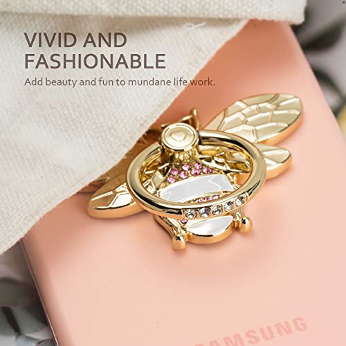 Allengel Bee Phone Ring Holder Finger Kickstand with Crystal, Cute Phone Ring Grip Holder for iPhone or Smartphone Cases, Gold White Pink - color: gold white pink