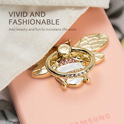 Allengel Bee Phone Ring Holder Finger Kickstand with Crystal, Cute Phone Ring Grip Holder for iPhone or Smartphone Cases, Gold White Pink - color: gold white pink