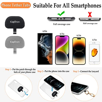 Kaptron 2Pcs Cell Phone Lanyard: Universal Adjustable Crossbody Phone Strap and Wrist Strap, with 2 Lobster Clips and 2 Tether Patches, Compatible with Most iPhone and Android Smartphones (Black/Gold)