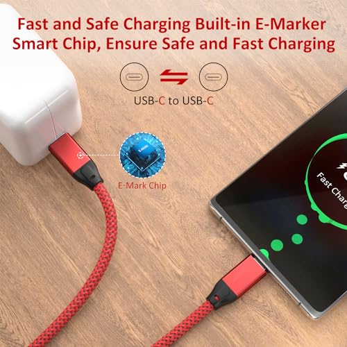 USB C to USB C Cable 15FT 2Pack, Long USB C 3.2 Gen 2X2 20Gbps Data Cable - color: Red, size: 15FT(2PACK)