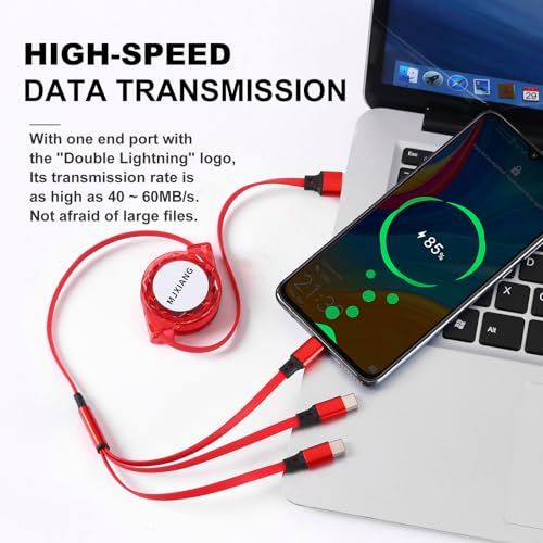 Multi USB C Retractable Cable 3 in 1, 3.3FT/2Pack QC 3.0 Fast Charging Cord