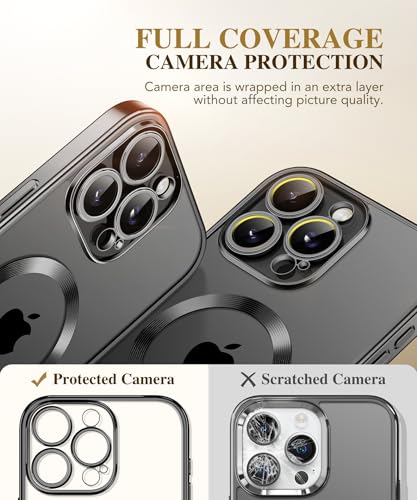BERFY Magnetic for iPhone 16 Pro Max Case 6.9", [Compatible with Magsafe] Built-in 9H Tempered Glass Screen Protector & Upgraded Camera Protection, Full-Body Plating Phone Case for 16 ProMax, Black