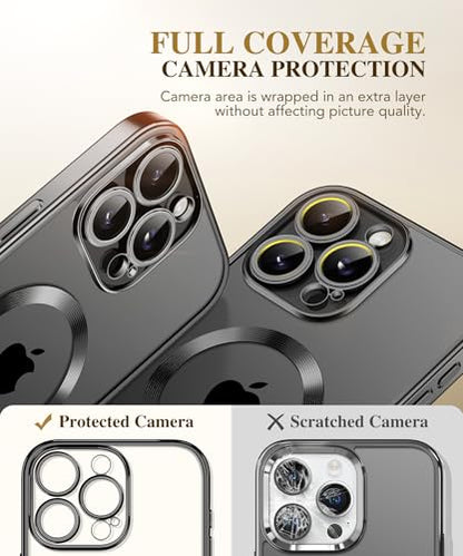 BERFY Magnetic for iPhone 16 Pro Max Case 6.9", [Compatible with Magsafe] Built-in 9H Tempered Glass Screen Protector & Upgraded Camera Protection, Full-Body Plating Phone Case for 16 ProMax, Black