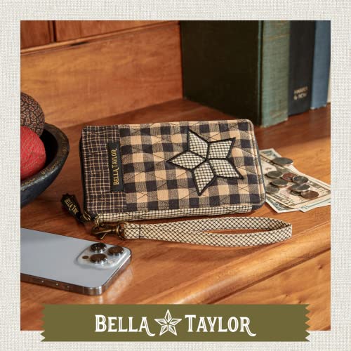 Bella Taylor Cell Phone Wristlet, Quilted Phone Wallet for Women | Lightweight, RFID blocking, phone pocket, built-in wallet, card organizer, coin pocket, secure zipper, quality construction - color: Farmhouse Star