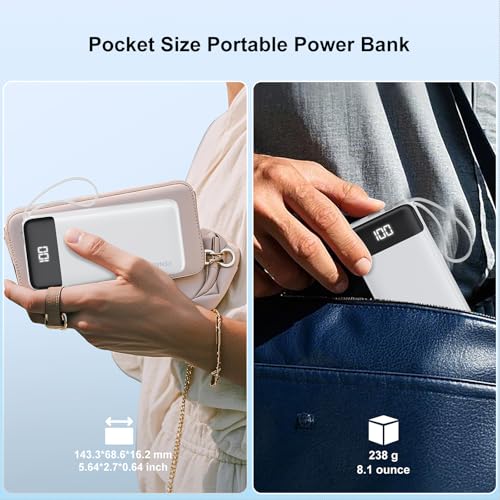 Portable Charger Built-in Cables,10000mAh Fast Charge Power Bank for iPhone - color: White