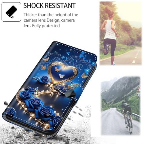 Case Wallet for Motorola Moto G Power 5G 2024, Blue Flower | Kickstand, 3 Card Holder, Shockproof TPU Interior Shell, PU Leather, Magnetic Flip Cover, Lanyard Strap - color: Pic:09