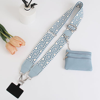 Phone Strap with Zippered Pouch, Clip and Go Strap for Phone with Wallet Crossbody, Adjustable Crossbody Phone Strap-3 - color: Diamond-blue