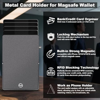 Magnetic Phone Wallet with Adjustable Stand,Pop up Phone Card Holder Quick Access to Bank/Credit Cards, 3.93 * 2.96 * 0.31 Inches Compact Metal Case with RFID Blocking Protection (Space Grey) - color: Space Grey