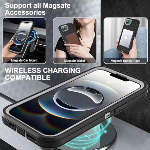 YKHJKLEC for iPhone 16e Case, Compatible with Magsafe, Military Grade 3 in 1 Heavy Duty Shockproof/Drop Proof/Dust Proof Case with 2Pcs Tempered Glass Screen Protector (New-Black/Grey) - color: New-Black/Grey