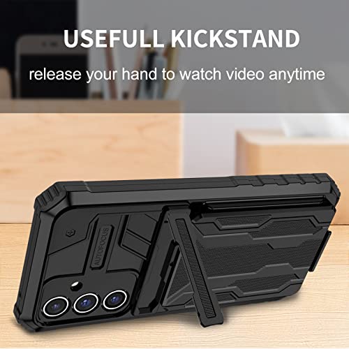 for Samsung Galaxy A54 Wallet Case with Card Holder, Black | Detachable Card Holder, Built-in Kickstand, with Screen Protectors, Military Grade, Full Body Shockproof - size: for Galaxy A12 - 6.4''