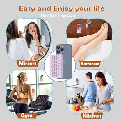 Double Sided Silicone Suction Phone Holder Mount, Silicon Accessory for iPhone and Android, Hands-Free Mirror Shower Phone Holder, TikTok Videos and Selfies (Combo E) - color: Combo E