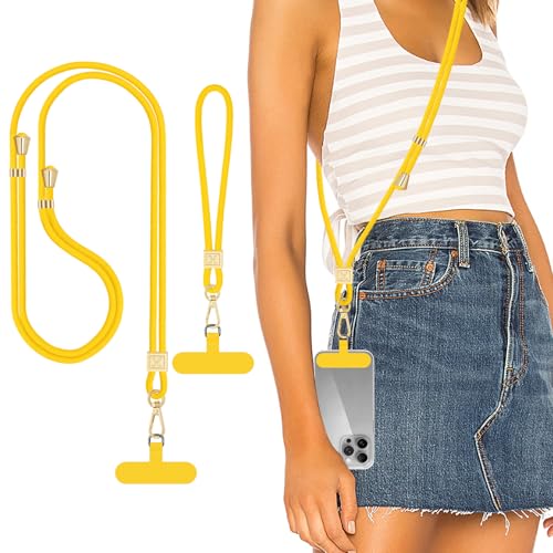 Hovmwey Phone Lanyard Crossbody, Hand Wrist Strap Lanyard with 2 Phone Tethers, Adjustable Anti Theft Phone Strap Neck Lanyard for Keys ID Badges Phones Wallet, Pineapple - color: Pineapple